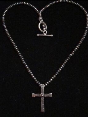 Mignon Faget Cruxx Sterling/Pearl Cross Necklace